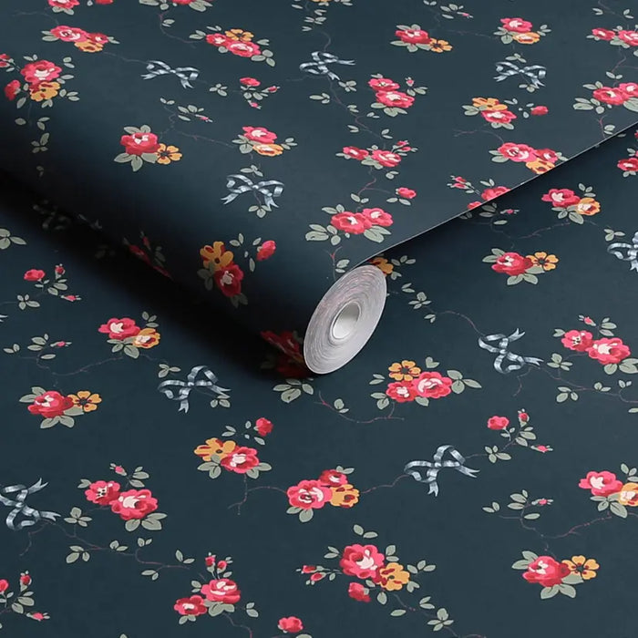 Cath Kidston Wallpaper - Rose & Bows - Navy