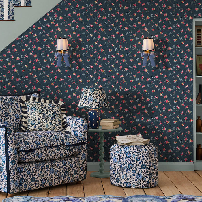 Cath Kidston Wallpaper - Rose & Bows - Navy