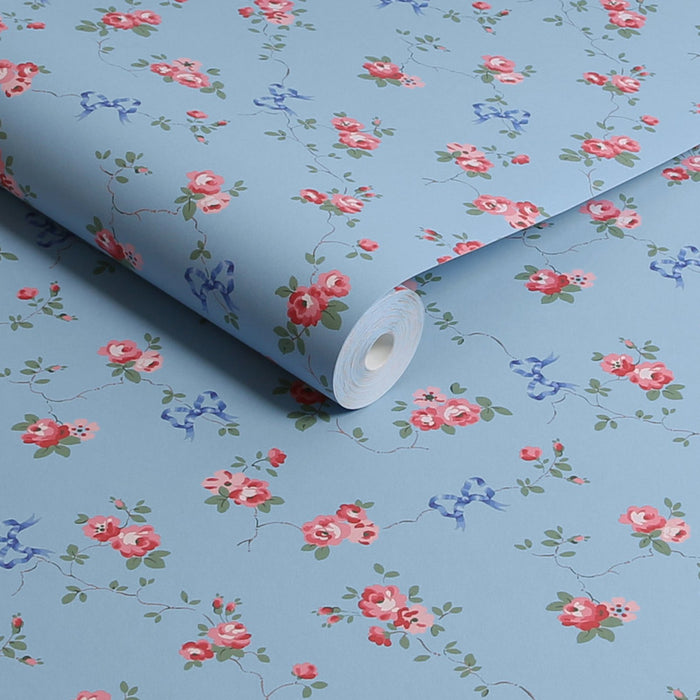 Cath Kidston Wallpaper - Roses & Bows - Blue