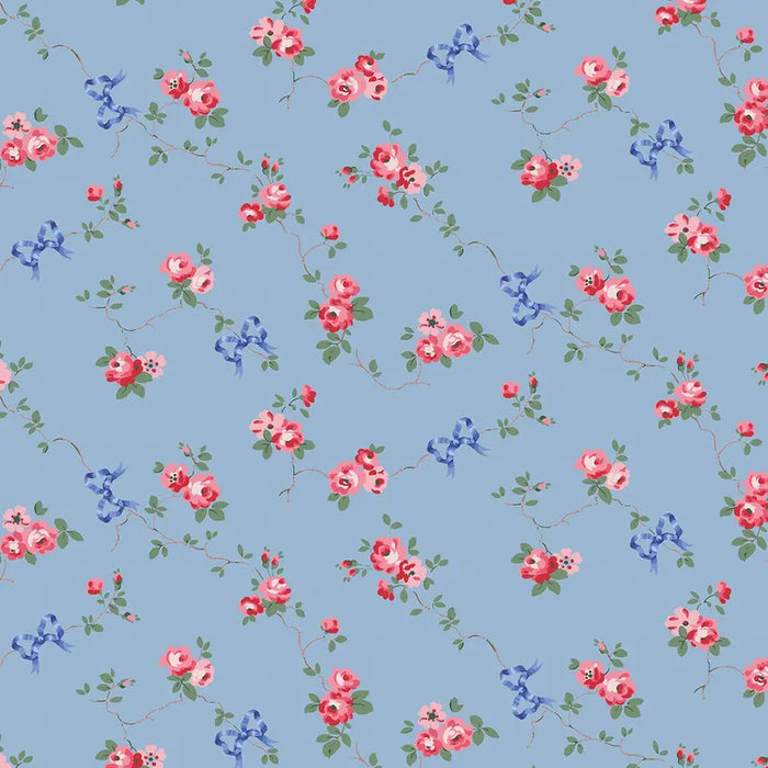 Cath Kidston Wallpaper - Roses & Bows - Blue