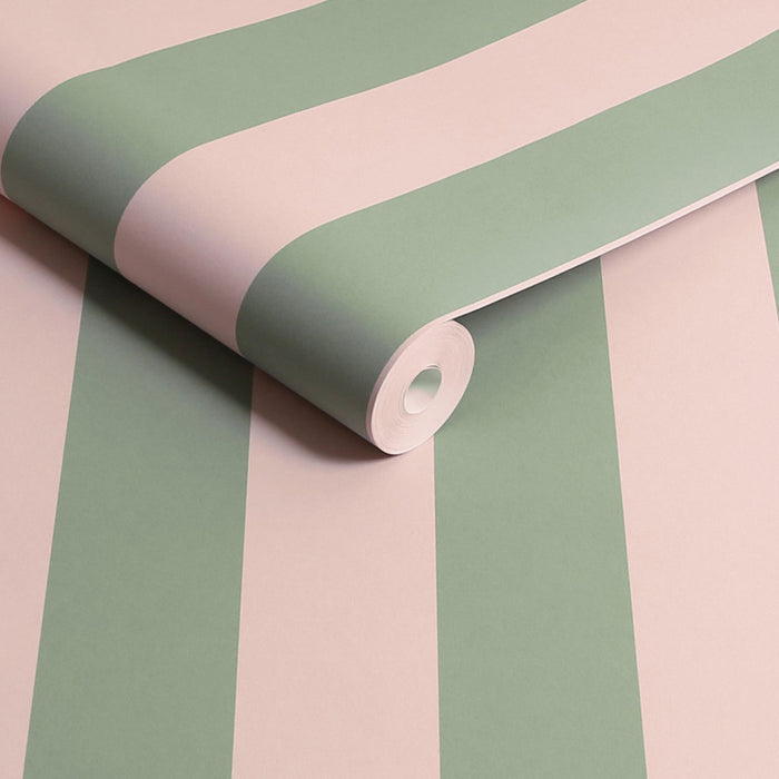 Cath Kidston Wallpaper - Canopy Stripe - Green & Pink