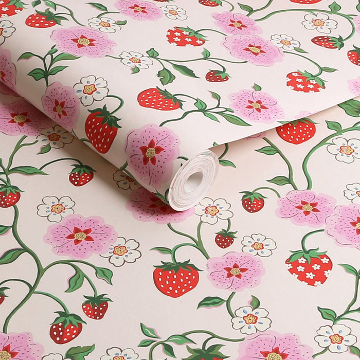 Cath Kidston Wallpaper - Strawberry Spring - Cream & Pink