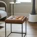 Vintage Brown Leather and Black Metal Frame Stool with Cushioning Detail