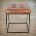 Vintage Brown Leather and Black Metal Frame Stool with Cushioning Detail