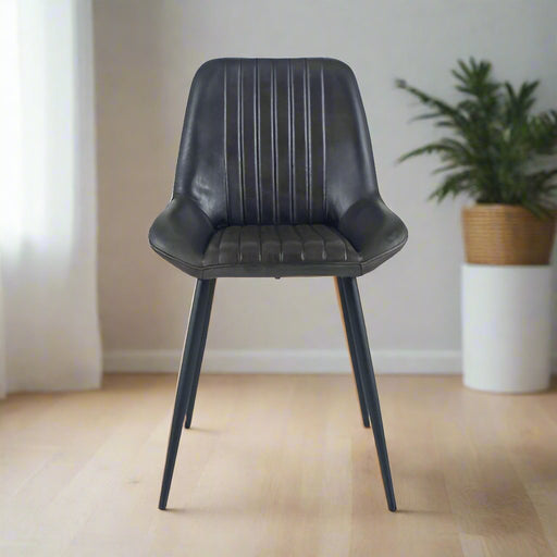 Chic Steel Grey Leather Dining Chair