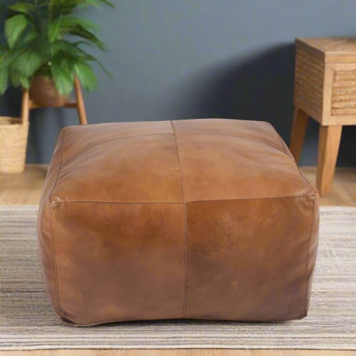 Timeless Square Leather Pouffe