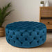 Delphine Sapphire Blue Velvet Round Buttoned Pouffe