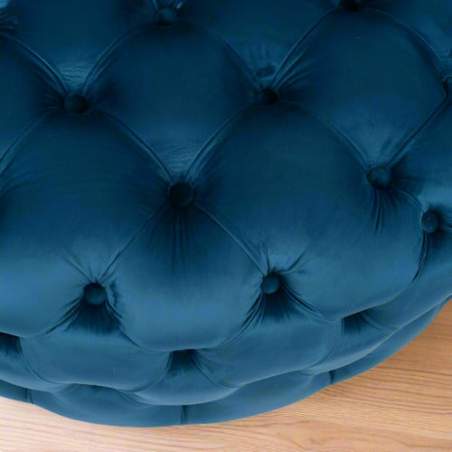 Delphine Sapphire Blue Velvet Round Buttoned Pouffe