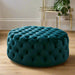 Delphine Sapphire Blue Velvet Round Buttoned Pouffe