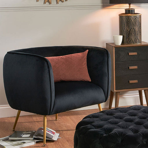 Sleek Black Velvet Accent Chair – Gold Metal Legs for Modern Elegance  