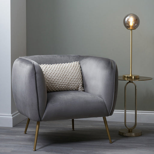 Elegant Grey Velvet Accent Chair – Gold Metal Legs for Contemporary Style  