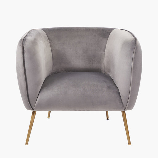 Elegant Grey Velvet Accent Chair – Gold Metal Legs for Contemporary Style  