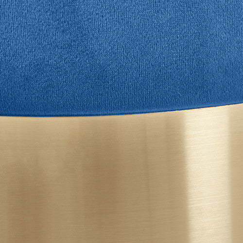 Sapphire Blue Velvet Pouffe with Gold Metal Base