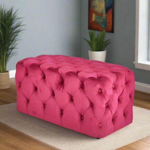 Luxury Raspberry Velvet Buttoned Ottoman / Pouffe