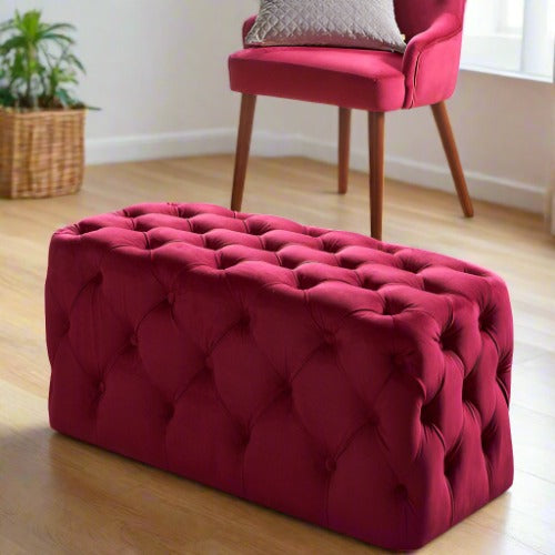 Luxury Raspberry Velvet Buttoned Ottoman / Pouffe