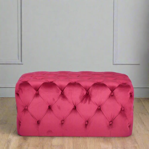 Luxury Raspberry Velvet Buttoned Ottoman / Pouffe