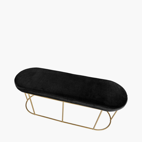 Verona Indoor Bench,  Black Velvet, Gold Metal Frame