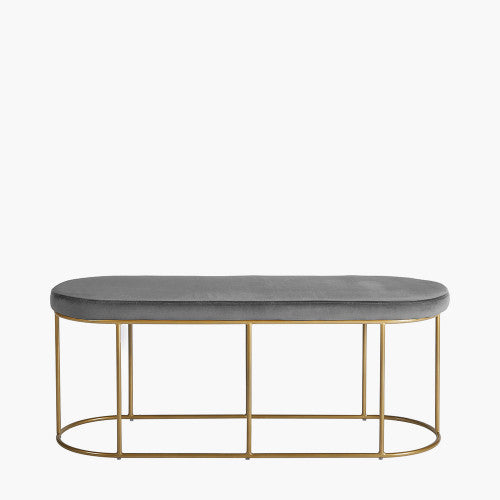 Verona Indoor Bench, Dove Grey Velvet, Gold Metal Frame