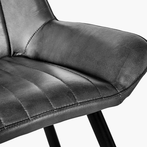 Robson Bar Chair, Steel Grey Leather, Black Metal Frame