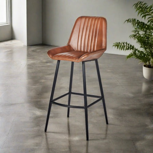 Chic Vintage Brown Leather Bar Stool – Sleek Design & Sturdy Frame ( Due In 31/012/25 )