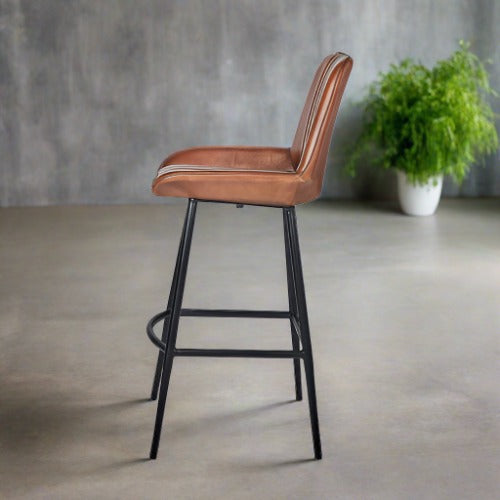 Chic Vintage Brown Leather Bar Stool – Sleek Design & Sturdy Frame ( Due In 31/012/25 )