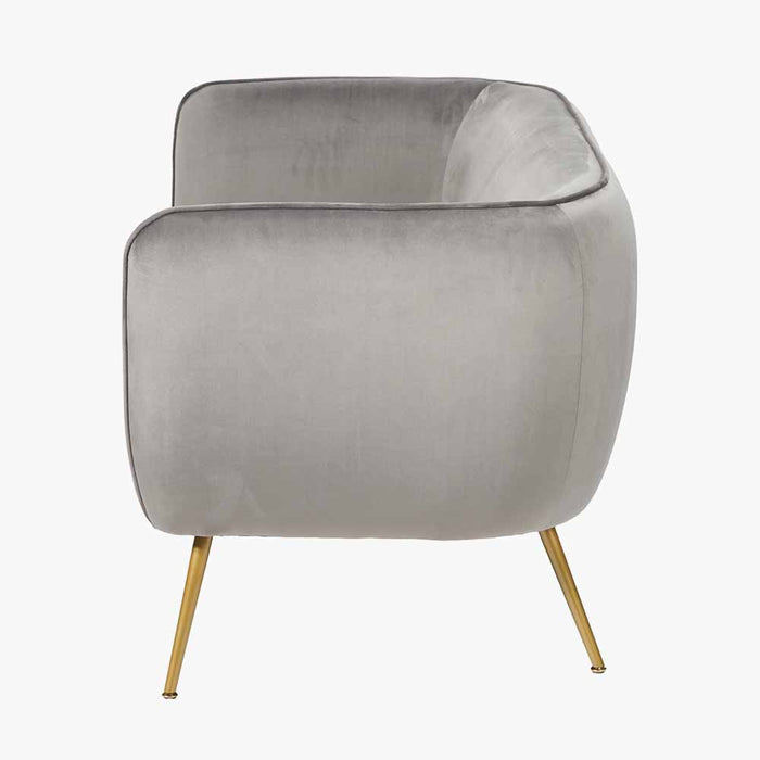 Clayton 2 Seater Sofa, Dove Grey Velvet, Gold / Black Metal Legs