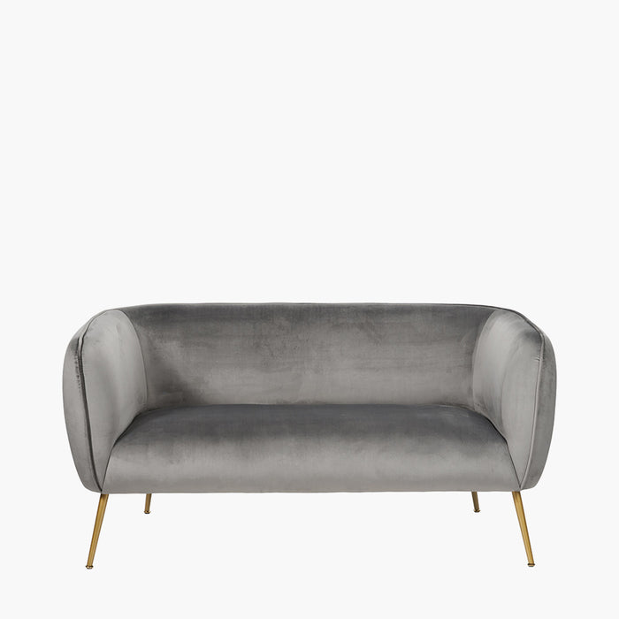 Clayton 2 Seater Sofa, Dove Grey Velvet, Gold / Black Metal Legs