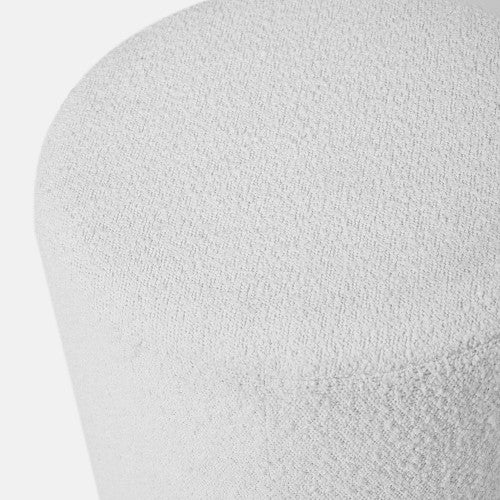 White Bouclé Cylinder Pouffe