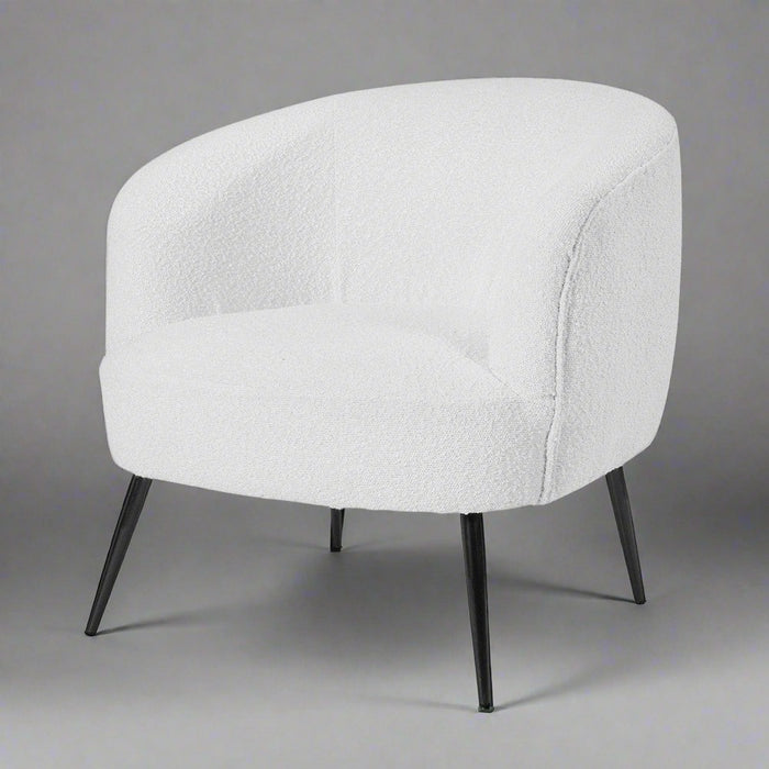 Modern White Bouclé Tub Chair, Black Legs