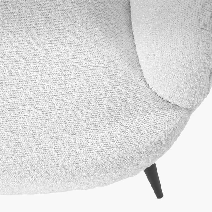 Modern White Bouclé Tub Chair, Black Legs