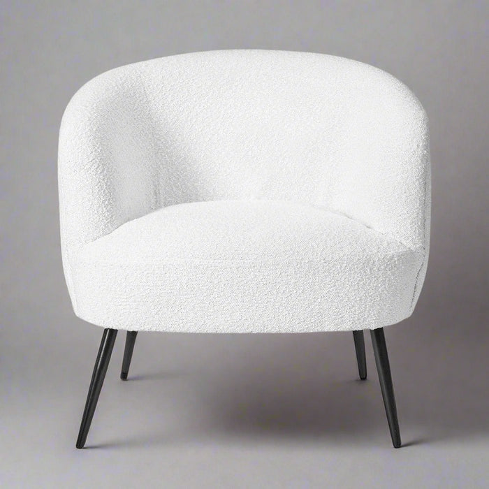 Modern White Bouclé Tub Chair, Black Legs