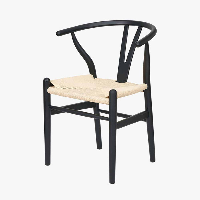 Quinn Contemporary Dining Chair with Black Beech Wood and Natural Rope Seat