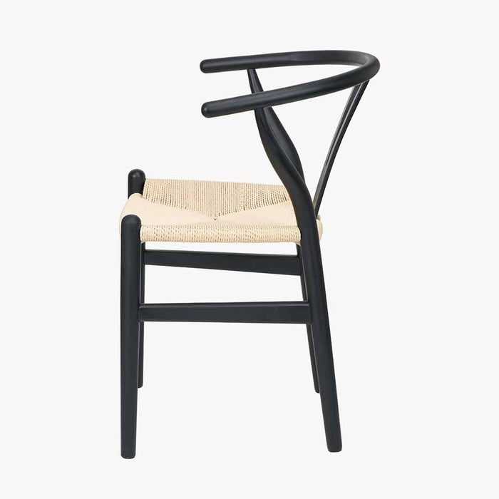 Quinn Contemporary Dining Chair with Black Beech Wood and Natural Rope Seat