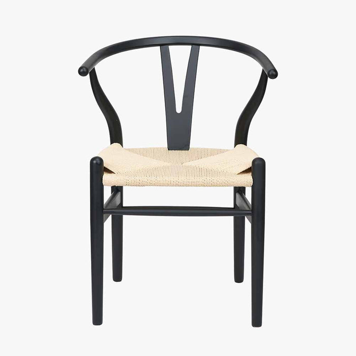 Quinn Contemporary Dining Chair with Black Beech Wood and Natural Rope Seat