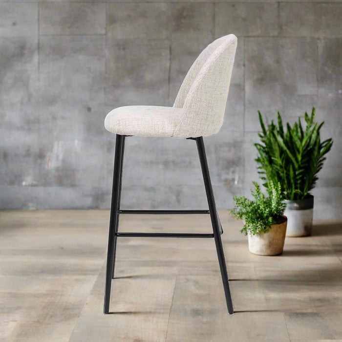 Turi Bar Stool, Pebble Linen Fabric, Black Metal ( Due Back In 15/01/25 )