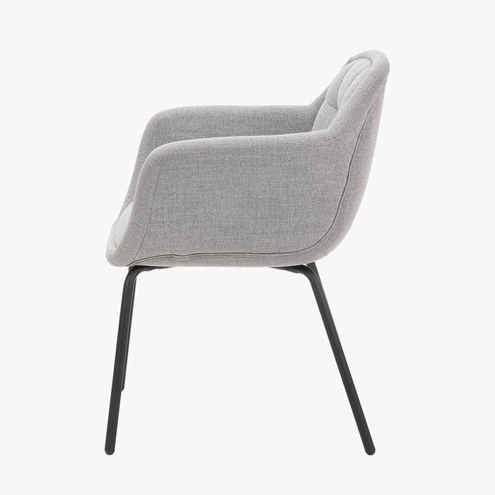 Milan Carver Dining Chair in Grey Linen with Black Metal Legs