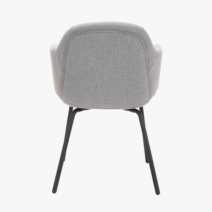 Milan Carver Dining Chair in Grey Linen with Black Metal Legs