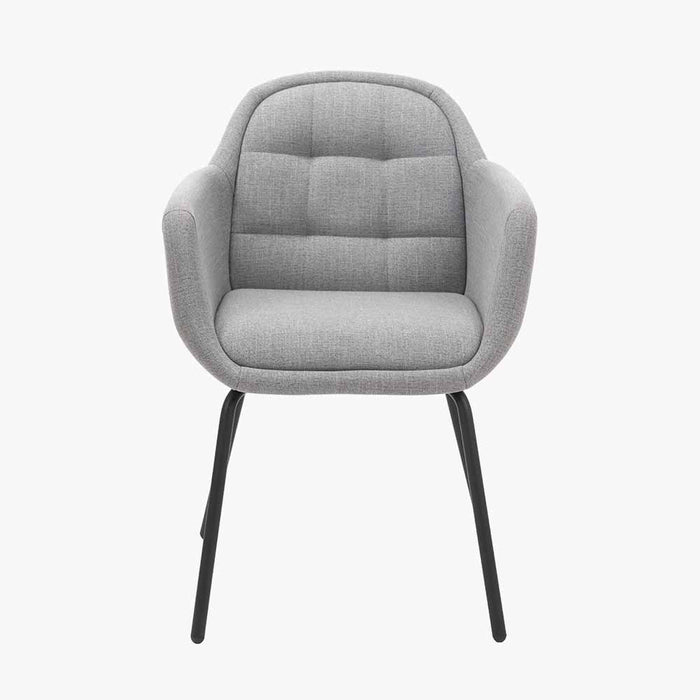 Milan Carver Dining Chair in Grey Linen with Black Metal Legs