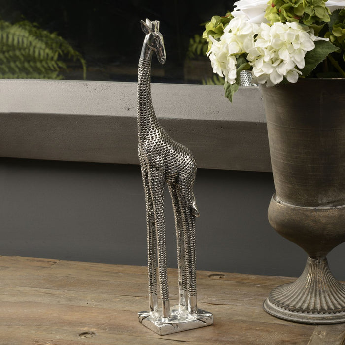 Standing Giraffe Sculpture. Silver - Small