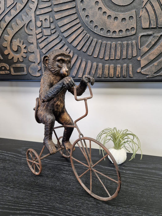 Antique Bronze Monkey on Bicycle Ornament – Quirky Decorative Sculpture