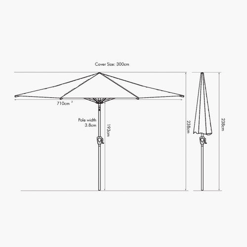 Riva Garden Parasol, 3m Round, Anthracite Grey