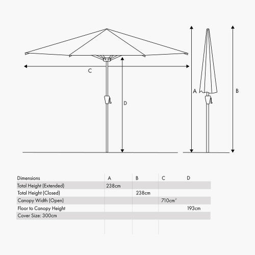 Riva Garden Parasol, 3m Round, Luna Grey ( Due Back In 15/02/25 )