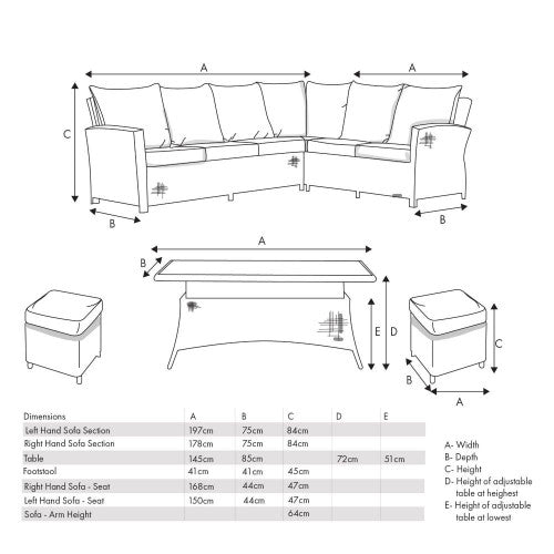 Langham Garden Furniture Corner Lounge Set, Natural Rattan, Grey Cushions, Left Long