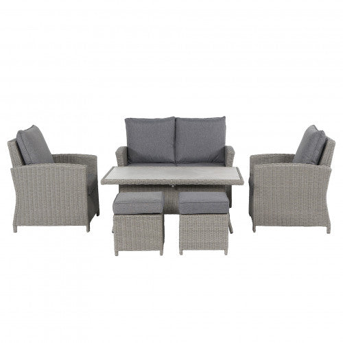 Meridan Garden Furniture Lounge / Dining Set, Grey Rattan, Grey Cushions, Ceramic Tabletop