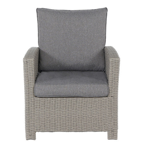 Meridan Garden Furniture Lounge / Dining Set, Grey Rattan, Grey Cushions, Ceramic Tabletop