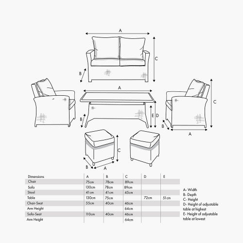 Meridan Garden Furniture Lounge / Dining Set, Grey Rattan, Grey Cushions, Ceramic Tabletop