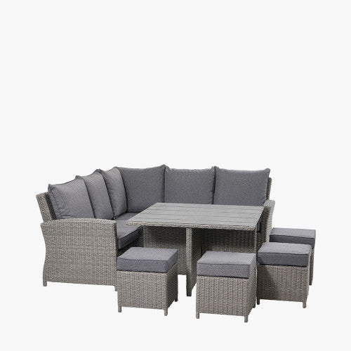 Langham Garden Furniture Corner Lounge / Dining Set, Slate Grey, Square, Grey Cushions