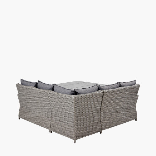 Langham Garden Furniture Corner Lounge / Dining Set, Square, Natural Rattan, Grey Cushions