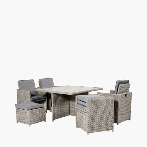 Dunbar Garden Furniture Dining Set, Stone Rattan, Grey Cushion