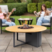 Hatfield Round Fire Pit, Black Aluminium, Teak Wood